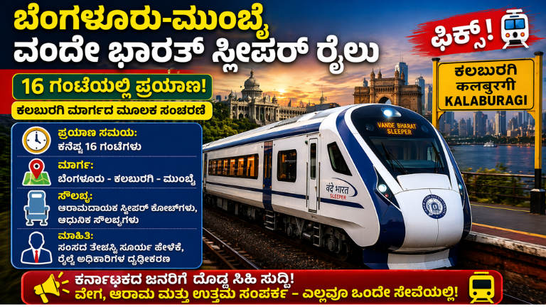 ಬೆಂಗಳೂರು-ಮುಂಬೈ ವಂದೇ ಭಾರತ್ ಸ್ಲೀಪರ್ ರೈಲು ಫಿಕ್ಸ್ 16 ಗಂಟೆಯಲ್ಲಿ ಪ್ರಯಾಣ – ಕಲಬುರಗಿ ಮಾರ್ಗದ ಮೂಲಕ ಸಂಚರಣೆ!