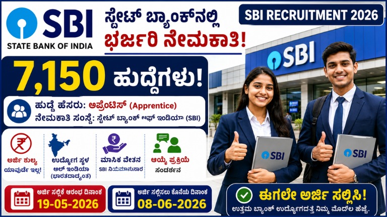 SBI Recruitment 2026: ಸ್ಟೇಟ್ ಬ್ಯಾಂಕ್‌ನಲ್ಲಿ 7,150 ಹುದ್ದೆಗಳ ಭರ್ಜರಿ ನೇಮಕಾತಿ – ಬ್ಯಾಂಕ್ ಉದ್ಯೋಗ ಬಯಸುವವರಿಗೆ ಸುವರ್ಣಾವಕಾಶ!