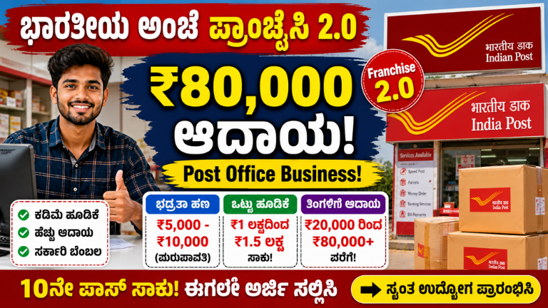 India Post Franchise 2.0 ₹5,000 ಹೂಡಿಕೆ ಮಾಡಿ ತಿಂಗಳಿಗೆ ₹80,000 ಆದಾಯ! 10ನೇ ಪಾಸ್_ಗಳಿಗೆ ಸುವರ್ಣಾವಕಾಶ