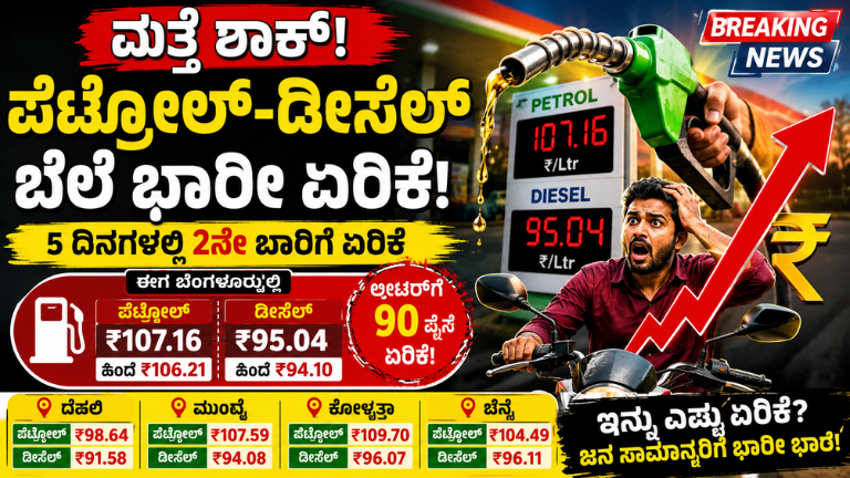 Petrol Diesel Price Hike ಮತ್ತೆ ಪೆಟ್ರೋಲ್-ಡೀಸೆಲ್ ಬೆಲೆ ಏರಿಕೆ! ಬೆಂಗಳೂರಲ್ಲಿ ಹೊಸ ರೇಟ್ ಎಷ್ಟು