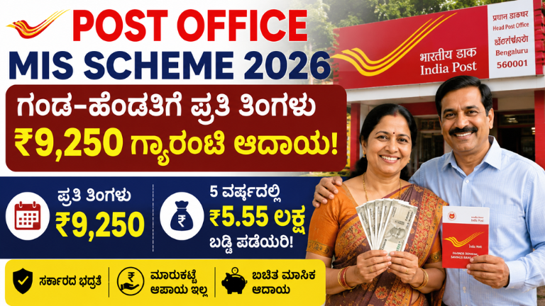 Post Office MIS Scheme 2026 ಗಂಡ-ಹೆಂಡತಿಗೆ ಪ್ರತಿ ತಿಂಗಳು ₹9,250 ಆದಾಯ, 5 ವರ್ಷದಲ್ಲಿ ₹5.55 ಲಕ್ಷ ಬಡ್ಡಿ!