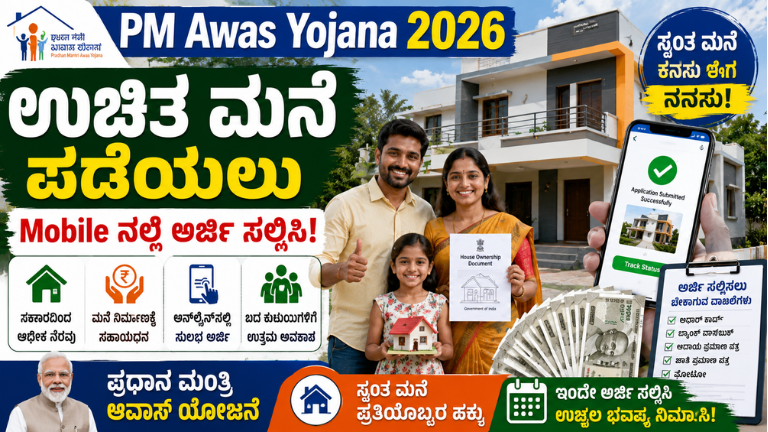 PM Awas Yojana 2026 ಉಚಿತ ಮನೆ ಪಡೆಯಲು ಮೊಬೈಲ್_ನಲ್ಲೇ ಅರ್ಜಿ ಸಲ್ಲಿಸಿ! ಸರ್ಕಾರದಿಂದ ಮನೆ ನಿರ್ಮಾಣಕ್ಕೆ ಆರ್ಥಿಕ ನೆರವು