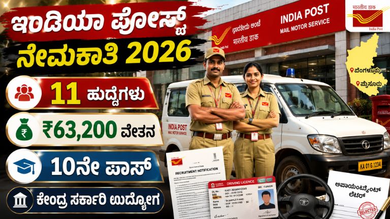India Post Staff Car Driver Recruitment 2026 10ನೇ ಪಾಸ್ ಅಭ್ಯರ್ಥಿಗಳಿಗೆ 11 ಹುದ್ದೆಗಳು